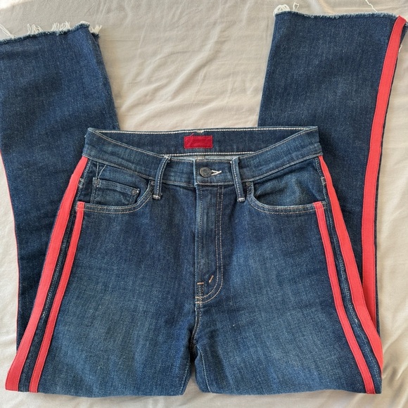 Mother Insider Crop Step Fray Speed Racer Red Side Stripe Jeans - Picture 7 of 16